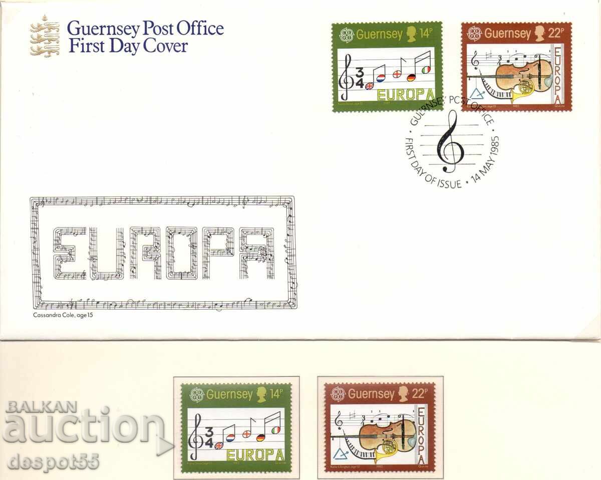1985 Γκέρνσεϊ. Ευρώπη - Ευρωπαϊκό Έτος Μουσικής + Φάκελος