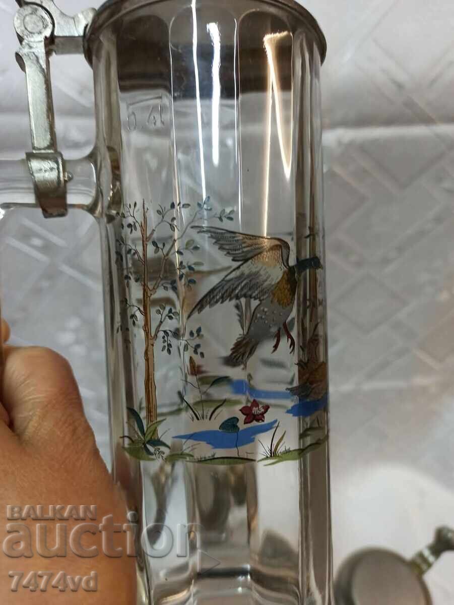 Auction German Old Solid Glass Mugs 5 Pieces with Animals Auction German Old Solid Glass Mugs 5 Pieces with Animals