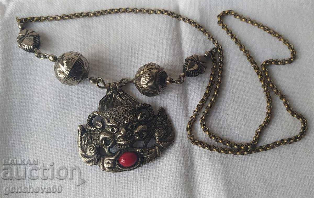 Αντίκα Νεπαλέζικο κολιέ με μενταγιόν Δράκος - 6