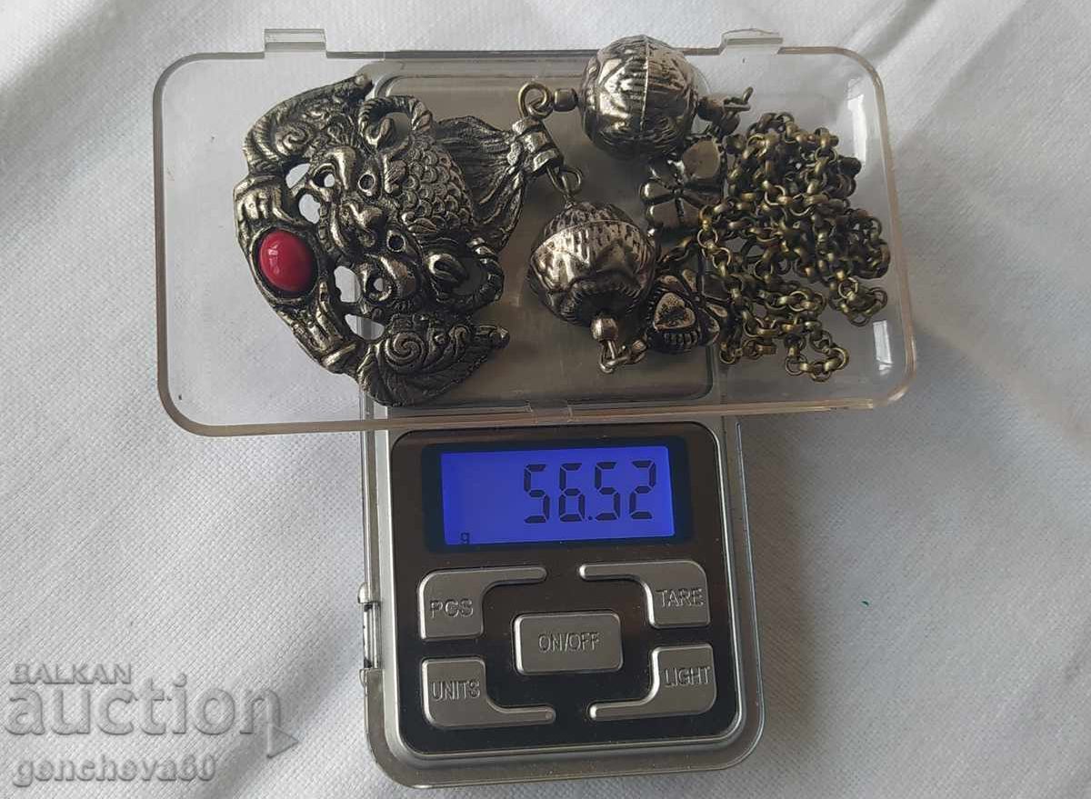 Αντίκα Νεπαλέζικο κολιέ με μενταγιόν Δράκος - 7