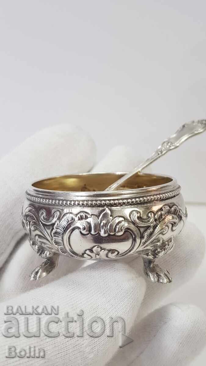 Изящна сребърна солничка, хайверник NEO ROCOCO 19 в. Изящна сребърна солничка, хайверник NEO ROCOCO 19 в.
