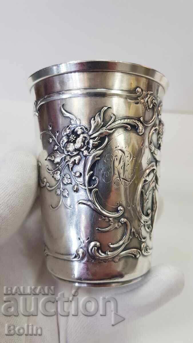 Auction  Rare collectible silver cup with angel, cherub 19th century