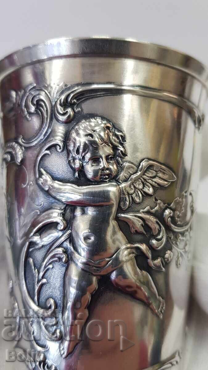 Rare collectible silver cup with angel, cherub 19th century - 7