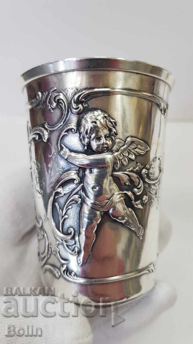 Rare collectible silver cup with angel, cherub 19th century