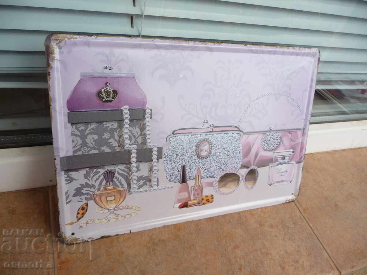 Metal sign fashion jewelry lipstick nail polish sunglasses perfume with price 18.00 BGN | € 9.20