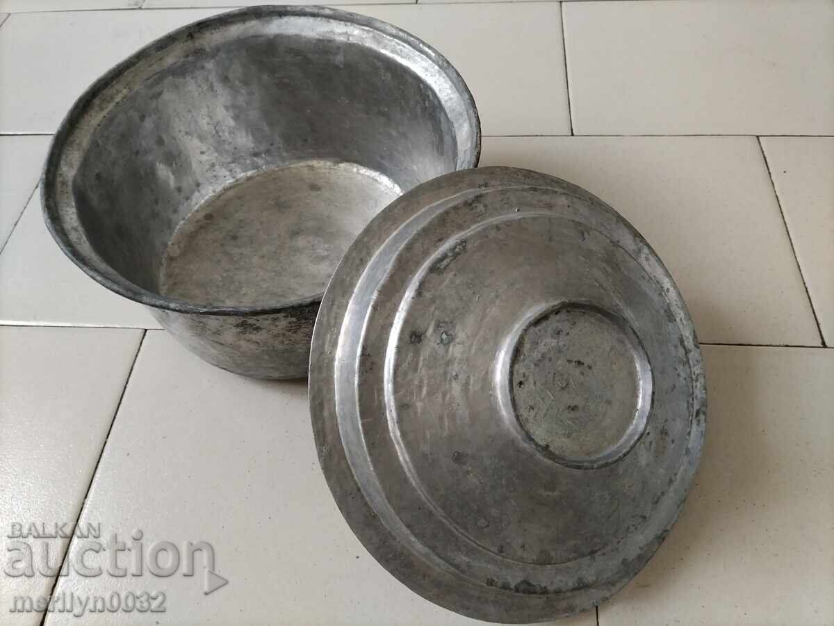 Παλιό τσίγκινο δοχείο, χάλκινο δοχείο με καπάκι - 5