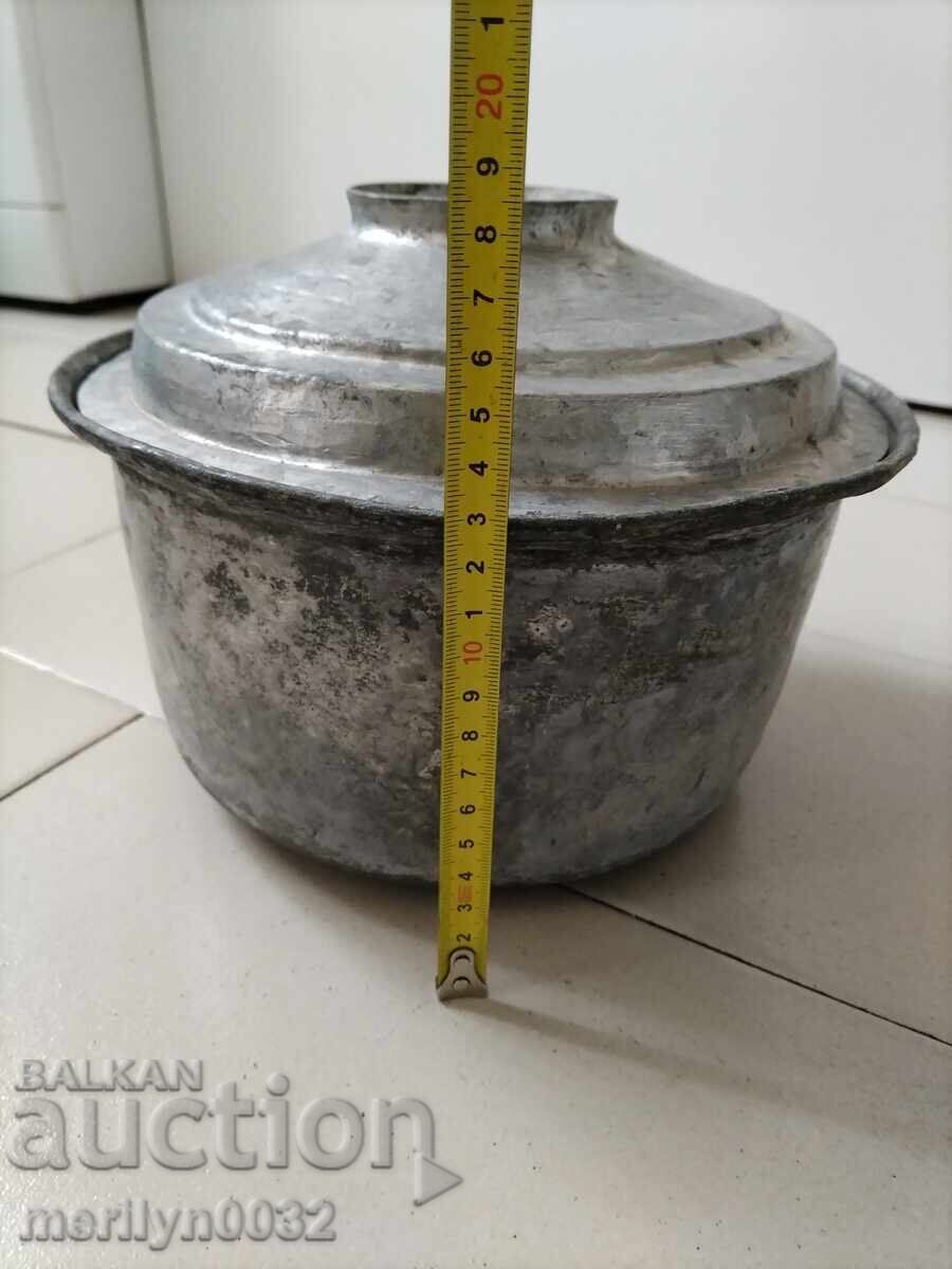 Παλιό τσίγκινο δοχείο, χάλκινο δοχείο με καπάκι - 6