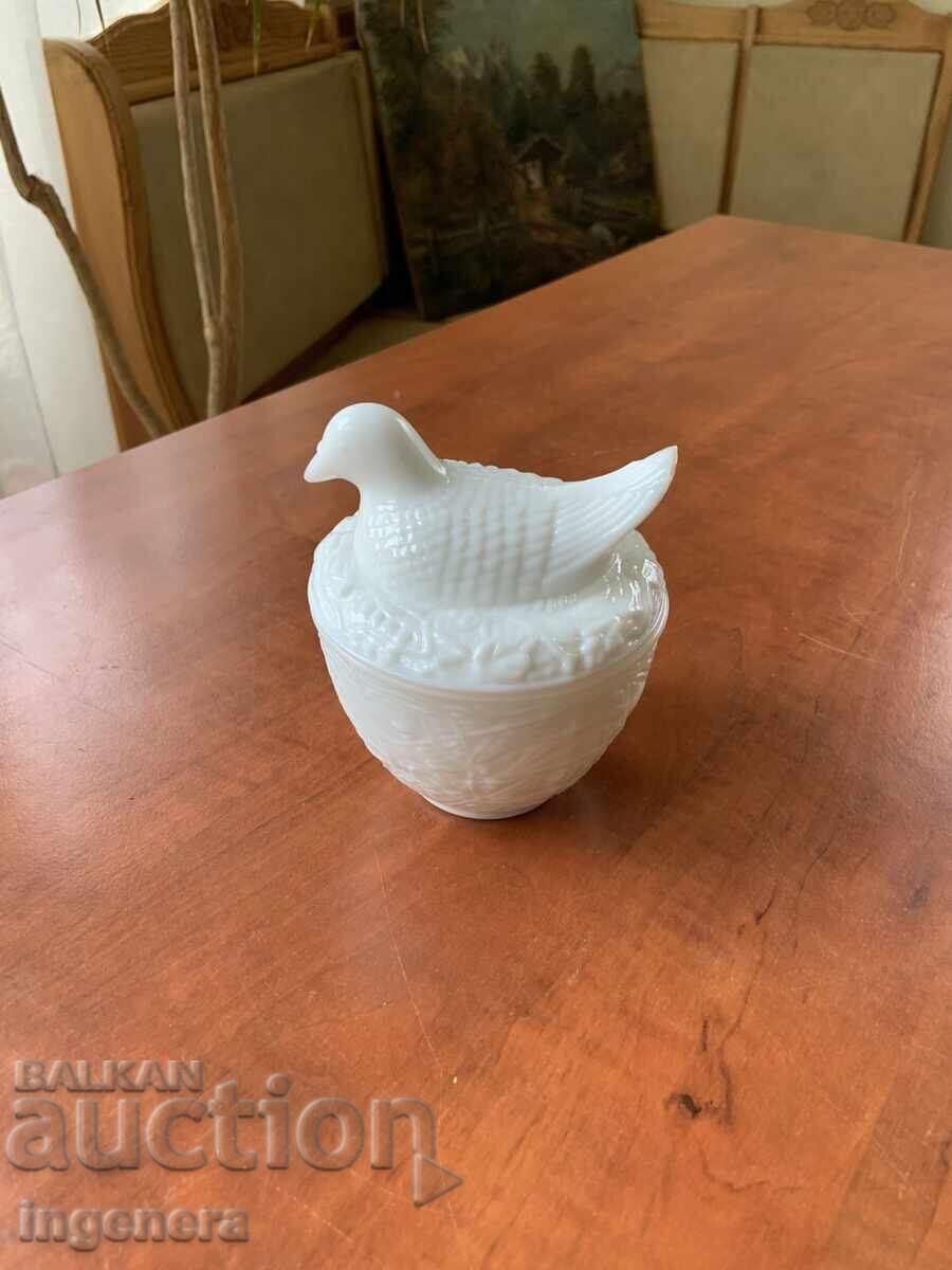 ZAHARNIȚĂ STICLĂ ALB-LAPTE RELIEF ORNAMENTE ARTĂ DE MARCĂ