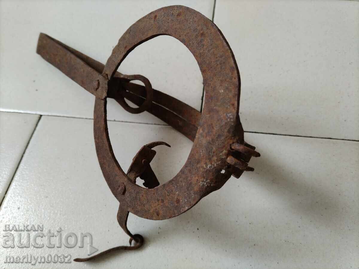 Auction  Old hand forged trap, wrought iron primitive