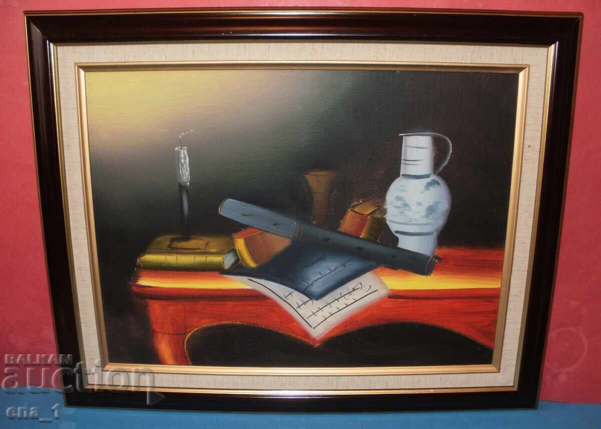 Licitație Natură moartă superbă pictată cu vopsele acrilice în ramă Licitație Natură moartă superbă pictată cu vopsele acrilice în ramă