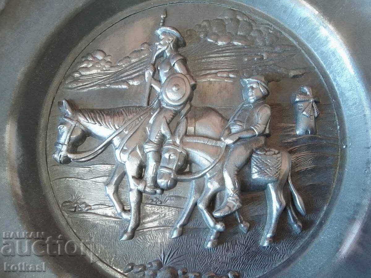 Delivery of Old metal plate Knight Spain Don Quixote and Sancho Panza Delivery of Old metal plate Knight Spain Don Quixote and Sancho Panza