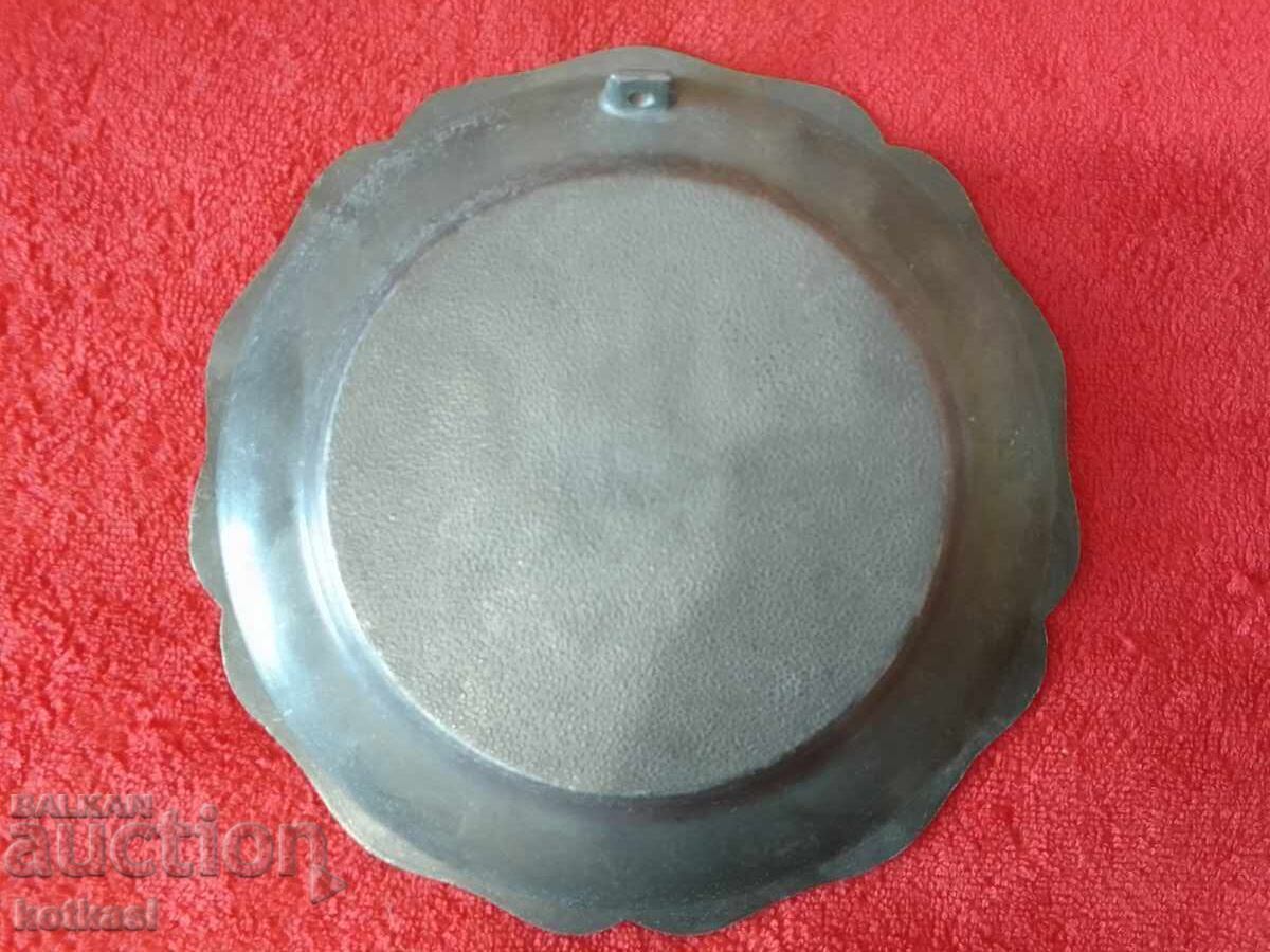 Farfurie metalică veche Cavaler Spania Don Quijote și Sancho Panza - 6