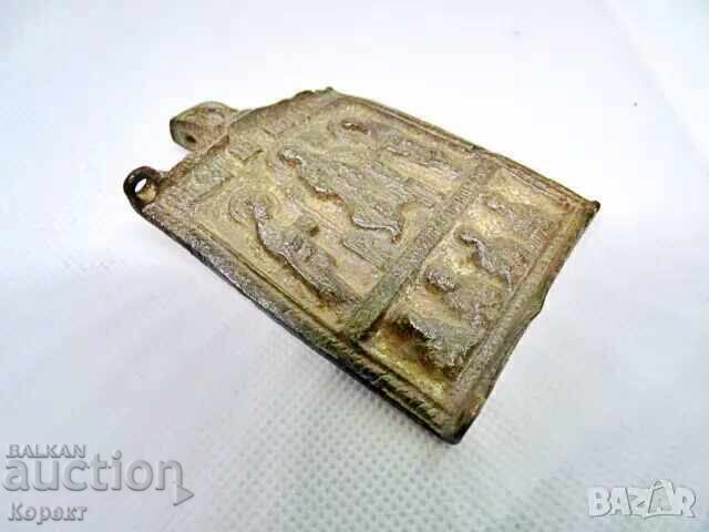 Licitație ICOANĂ ORTODOXĂ ANTICĂ DIN BRONZ, DIN SECOLUL AL XIX-LEA, CU IISUS HRISTOS