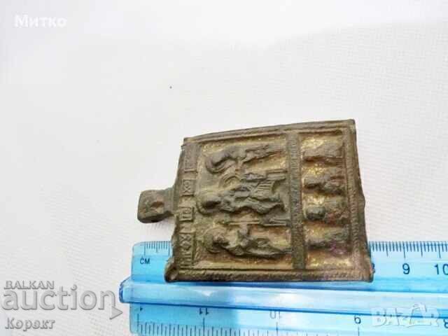 ICOANĂ ORTODOXĂ ANTICĂ DIN BRONZ, DIN SECOLUL AL XIX-LEA, CU IISUS HRISTOS - 5