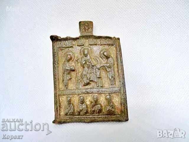 ICOANĂ ORTODOXĂ ANTICĂ DIN BRONZ, DIN SECOLUL AL XIX-LEA, CU IISUS HRISTOS