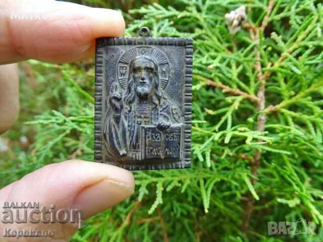 Mica icoană veche de bronz a lui Iisus Hristos - Pantocrator