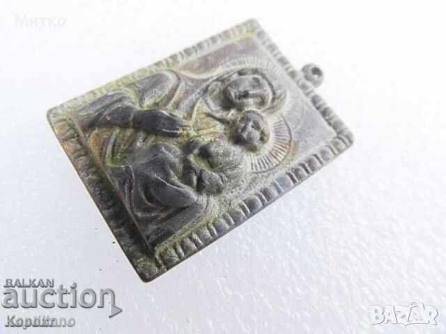 Δημοπρασία Μικρή παλιά χάλκινη εικόνα της Παναγίας