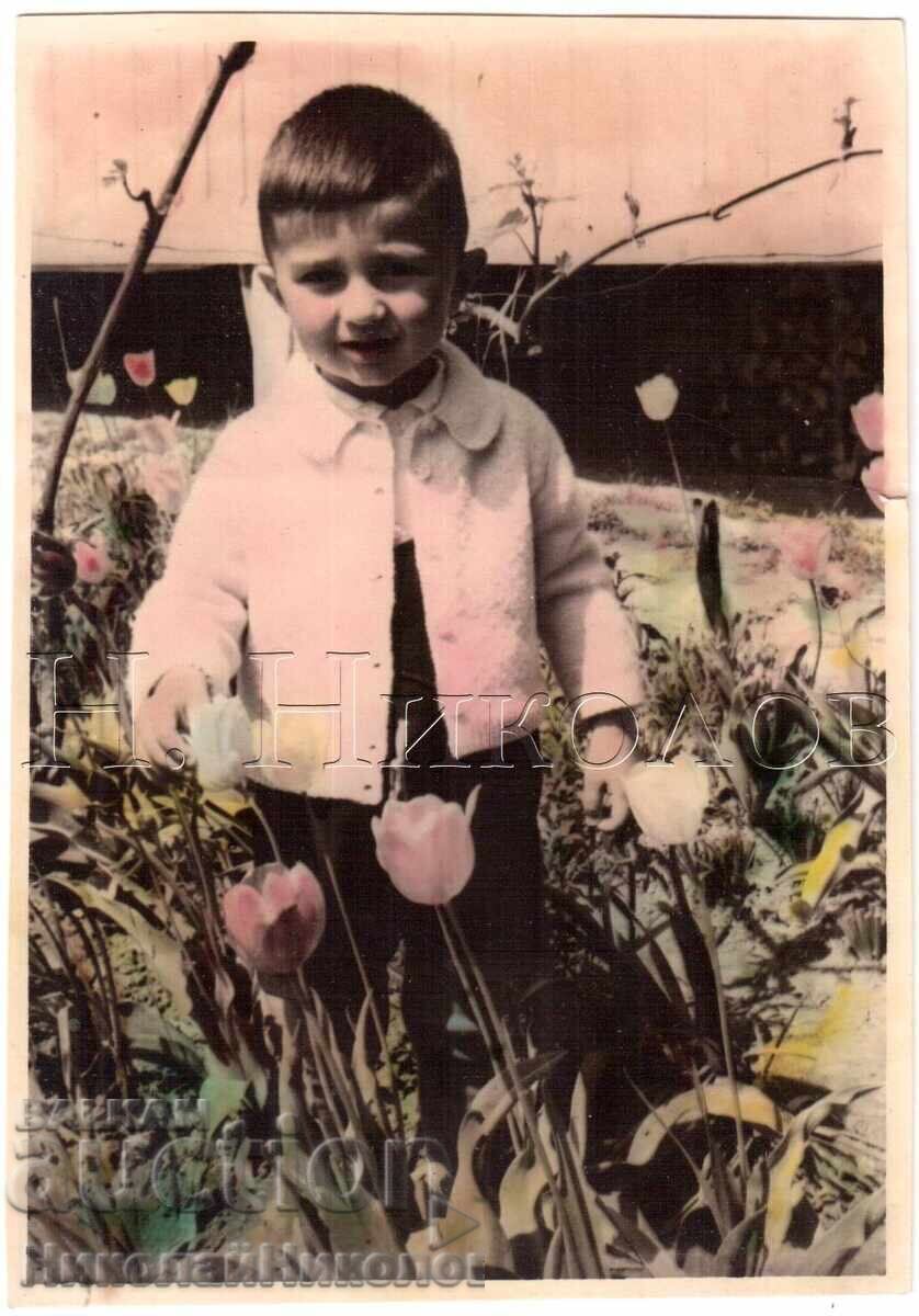 FOTOGRAFIE VECHE CU UN BĂIAT CU LALELE FOTO IBRIȘIMOV D783