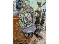 Oglindă antică englezească din lemn, unică