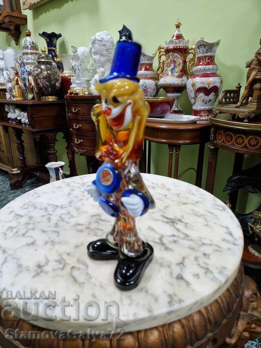 Minunată figurină din sticlă italiană, statuetă clovn Murano - 7