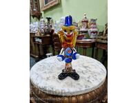 Minunată figurină din sticlă italiană, statuetă clovn Murano