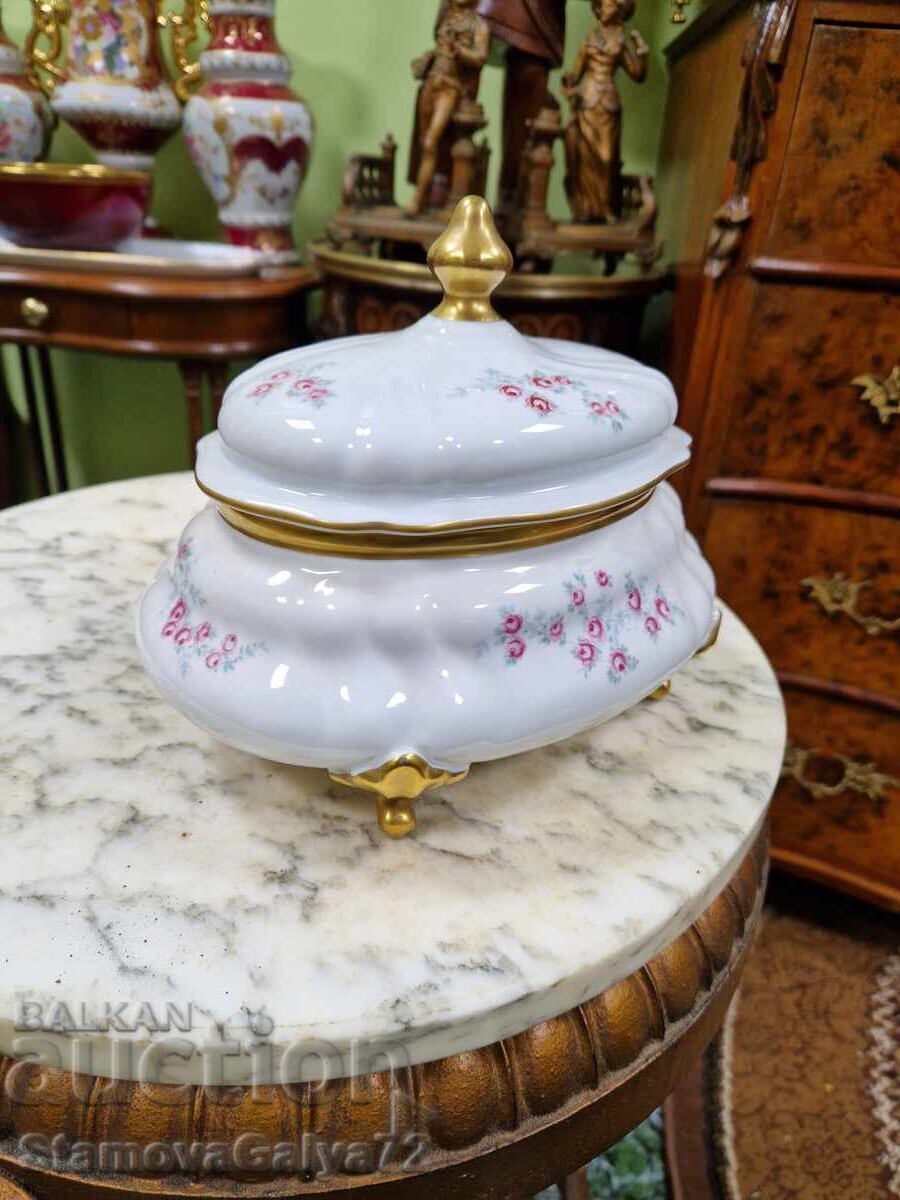 Παράδοση Αντίκα γερμανική πορσελάνινη κούπα με καπάκι Weimar