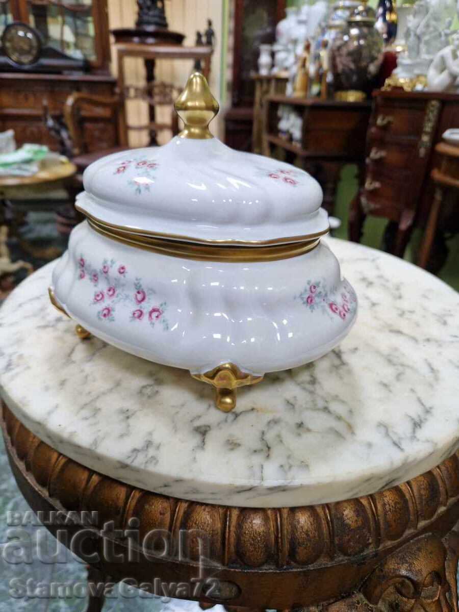 Bol de porțelan german antic cu capac Weimar - 5