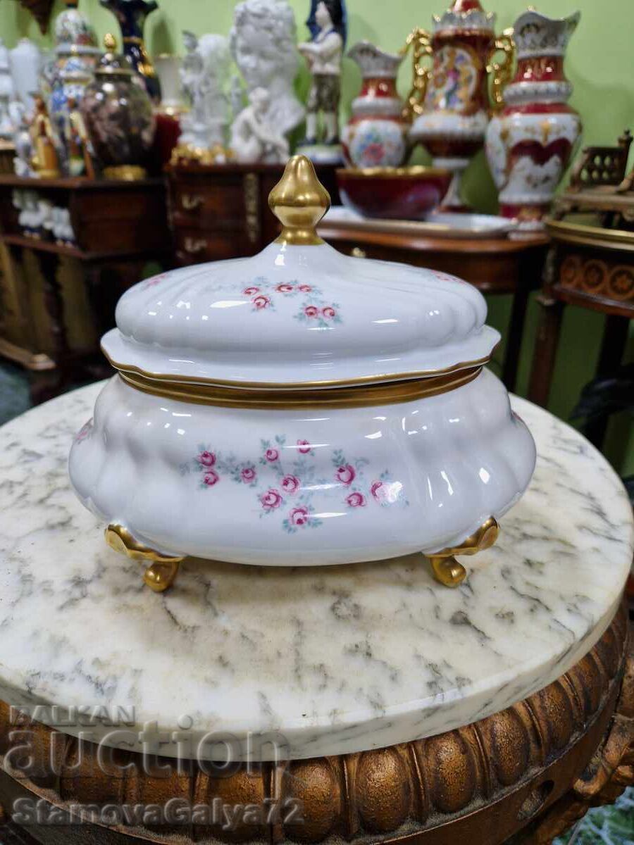 Αντίκα γερμανική πορσελάνινη κούπα με καπάκι Weimar