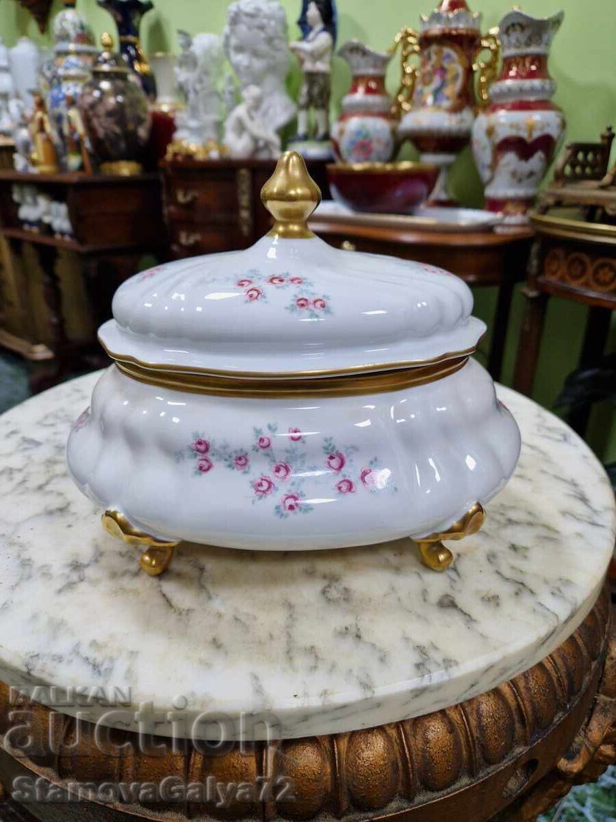 Антикварна немска порцеланова купа с капак Weimar