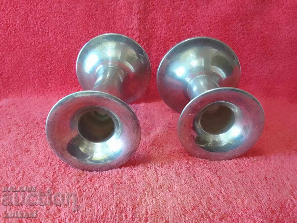 Lot of two old metal candlesticks - 6 Lot of two old metal candlesticks - 6