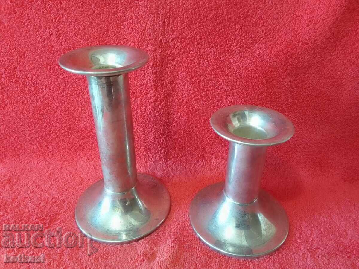 Lot of two old metal candlesticks - 7 Lot of two old metal candlesticks - 7