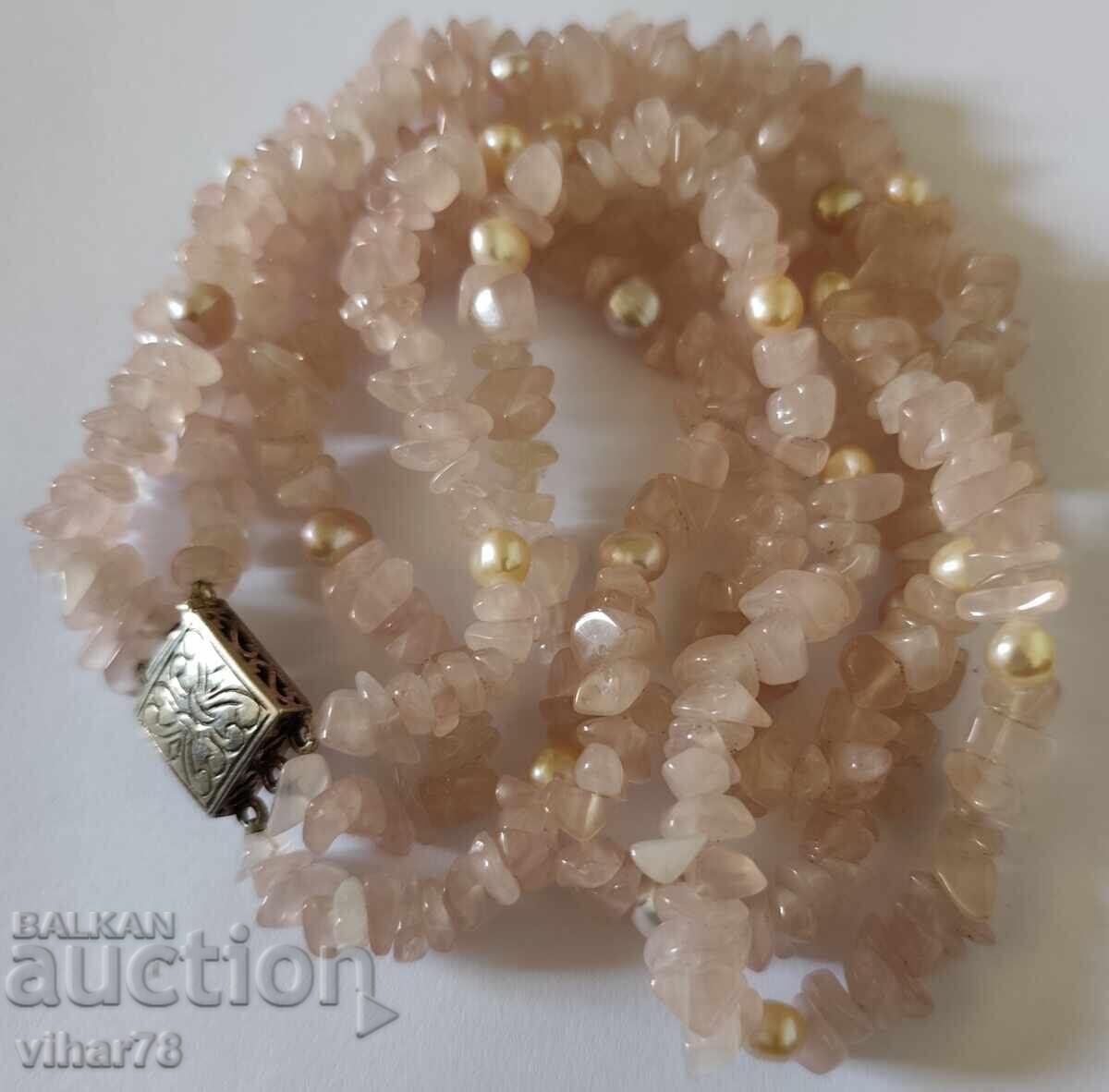 Colier-guler cu cuarț roz și perle - 5