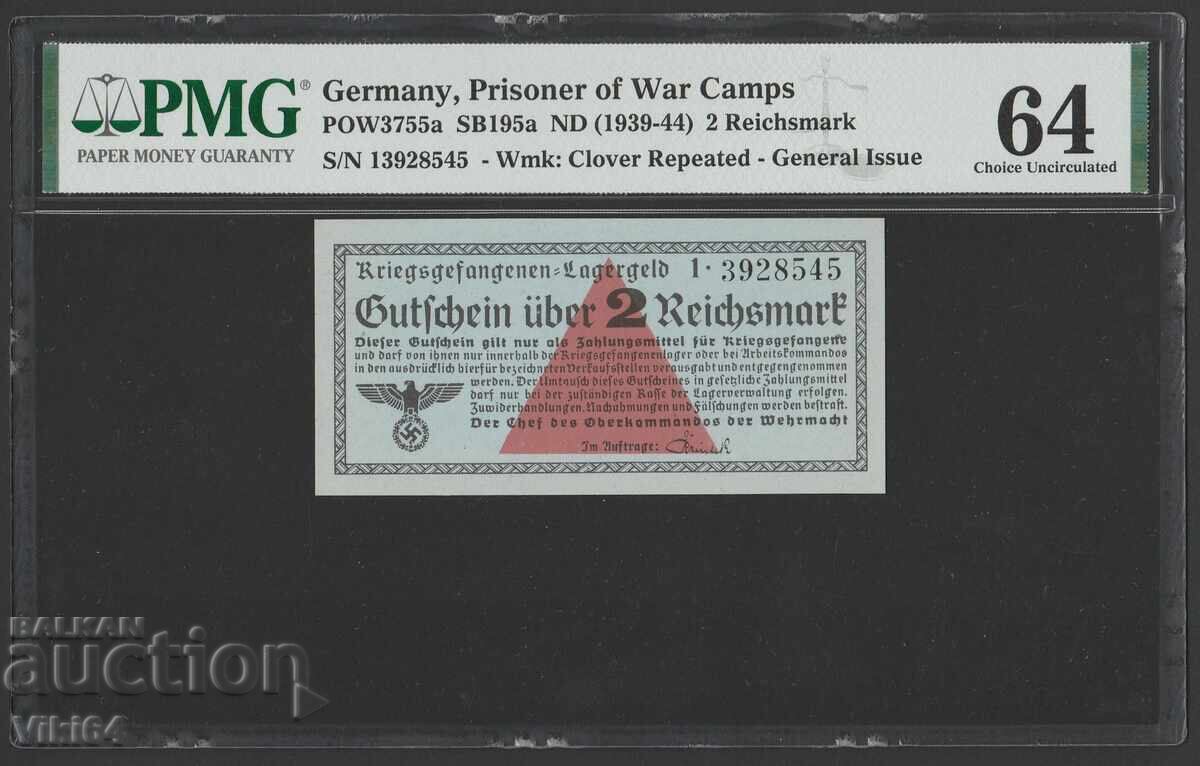 PMG 64 Банкнота Германия 2 Райхсмарки 1939 г. Свастика PMG 64 Банкнота Германия 2 Райхсмарки 1939 г. Свастика
