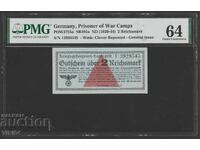 PMG 64 Banknote Germany 2 Reichsmarks 1939 with Swastika