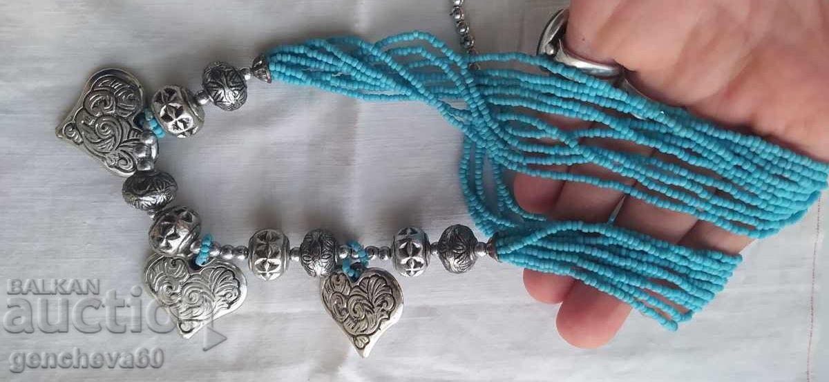 Frumos colier de artă cu mărgele turcoaz - 7