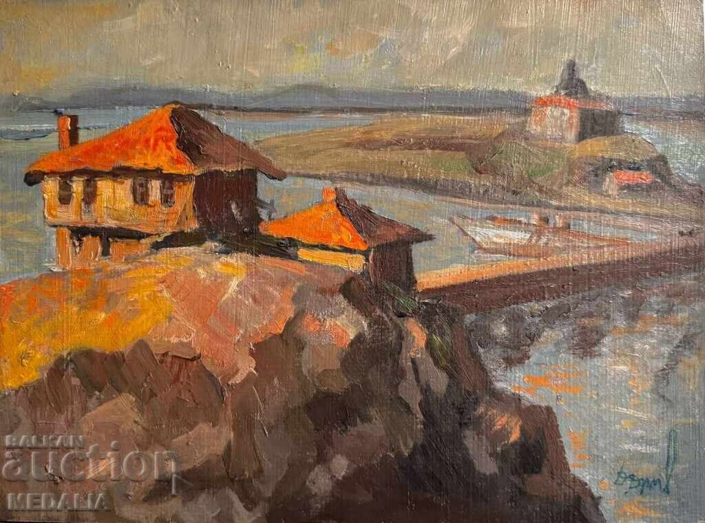 Dimitŭr Draganov-"Τοπίο από τη Σωζόπολη"-ελαιογραφίες-υπογεγραμμένο