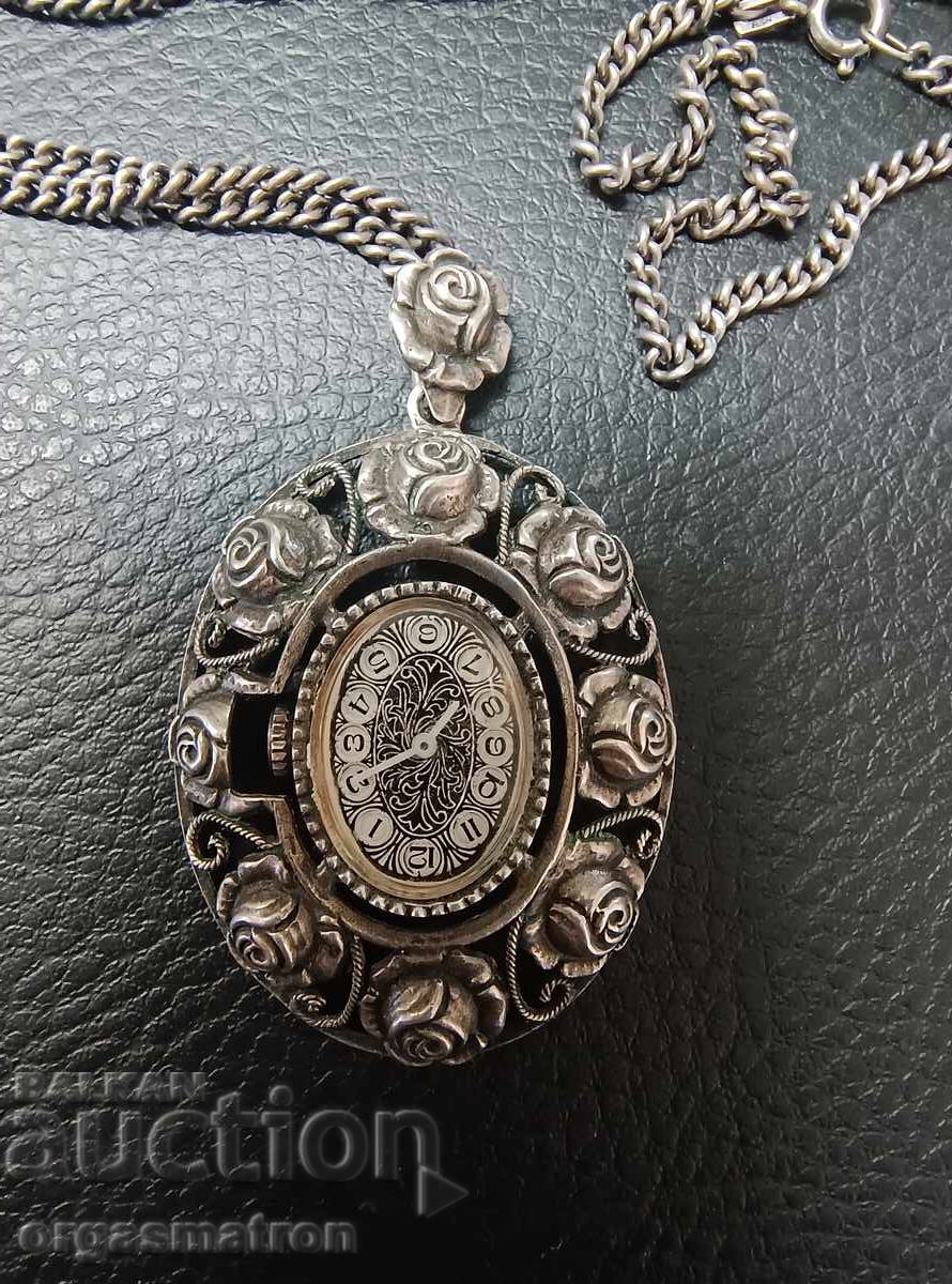 Frumos Colier Argintiu de Damă Ceas