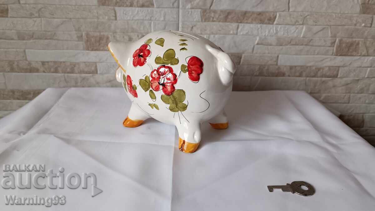 Auction  Porcelain Piggy Bank with Key - Pig - Made in Italy