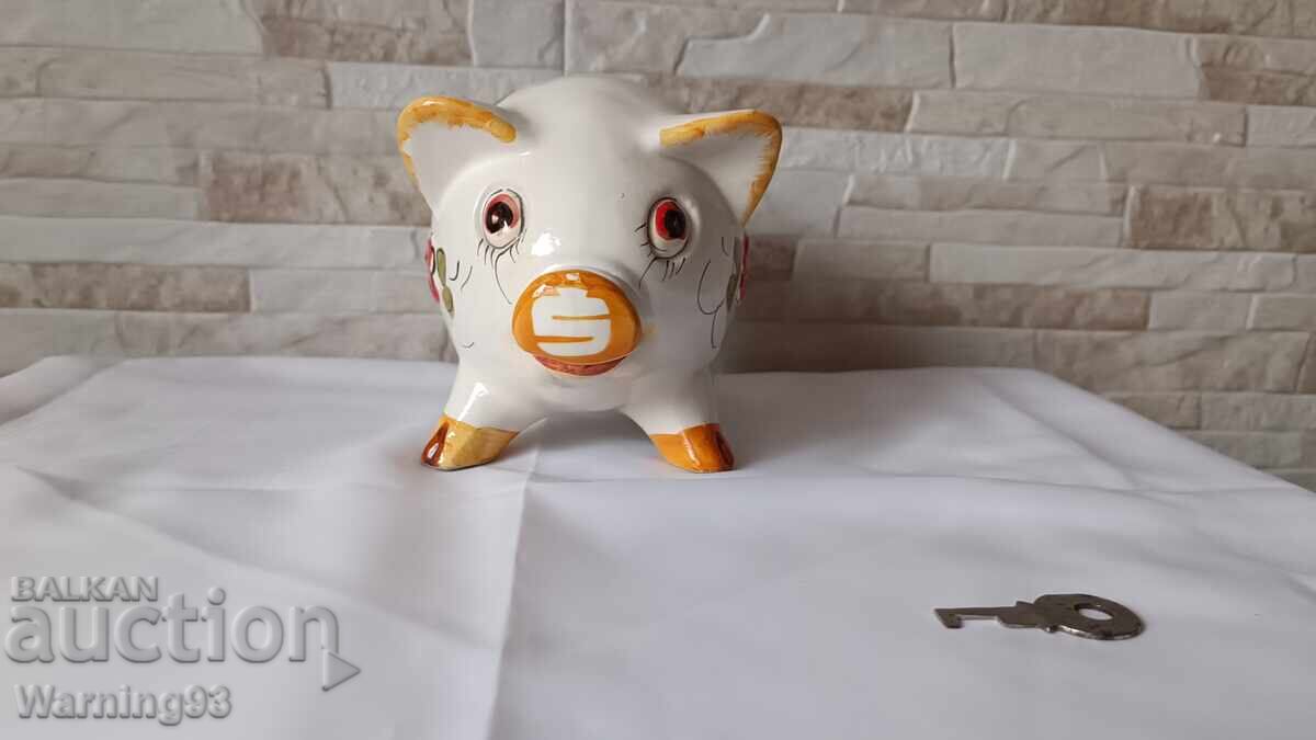 Porcelain Piggy Bank with Key - Pig - Made in Italy - 6