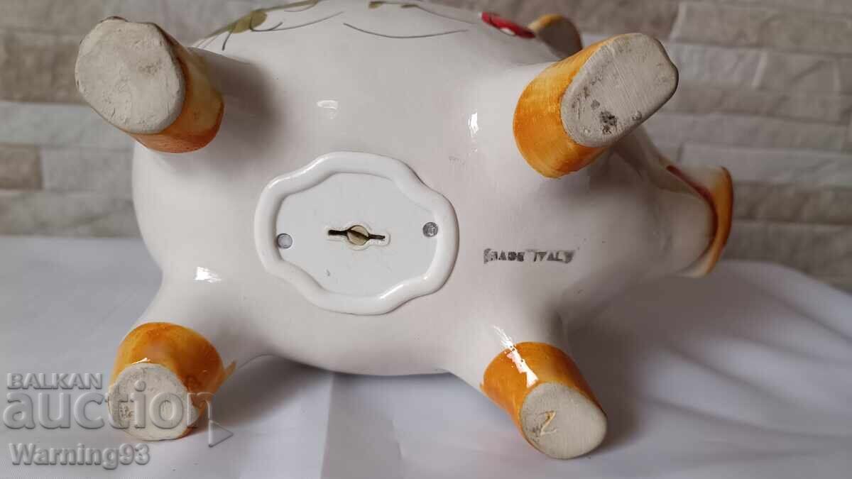 Porcelain Piggy Bank with Key - Pig - Made in Italy - 7