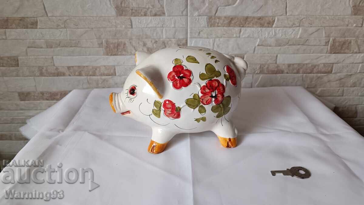 Porcelain Piggy Bank with Key - Pig - Made in Italy