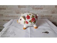 Pușculiță din porțelan cu cheie - Porc - Made in Italy