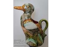 Cană cu glazură majolica, figură rață sălbatică, sfârșitul secolului al XIX-lea