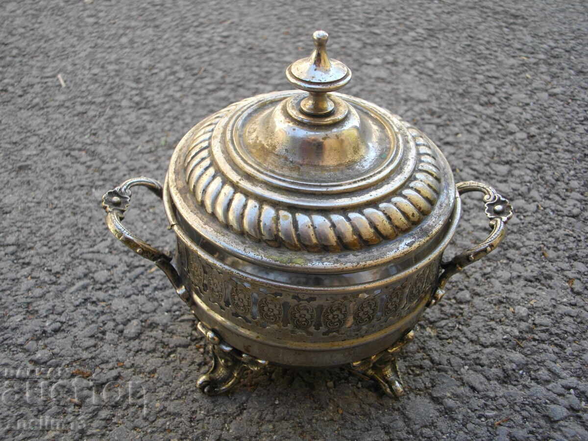 ΠΑΛΙΟ ΚΟΥΤΙ ΓΛΥΚΩΝ ΖΑΧΑΡΙΕΡΑ ΓΥΑΛΙ ΚΑΙ ΜΕΤΑΛΛΟ ART DECO ART DECO