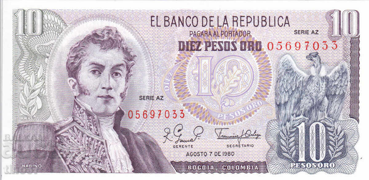 tino37- COLOMBIA - 10 PESOS ORO - 1980 - UNC with price 3.90 BGN | € 1.99