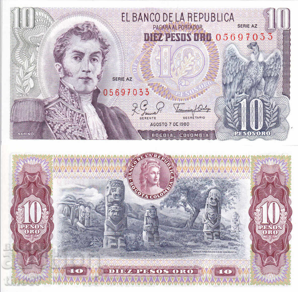 tino37- COLOMBIA - 10 PESOS ORO - 1980 - UNC