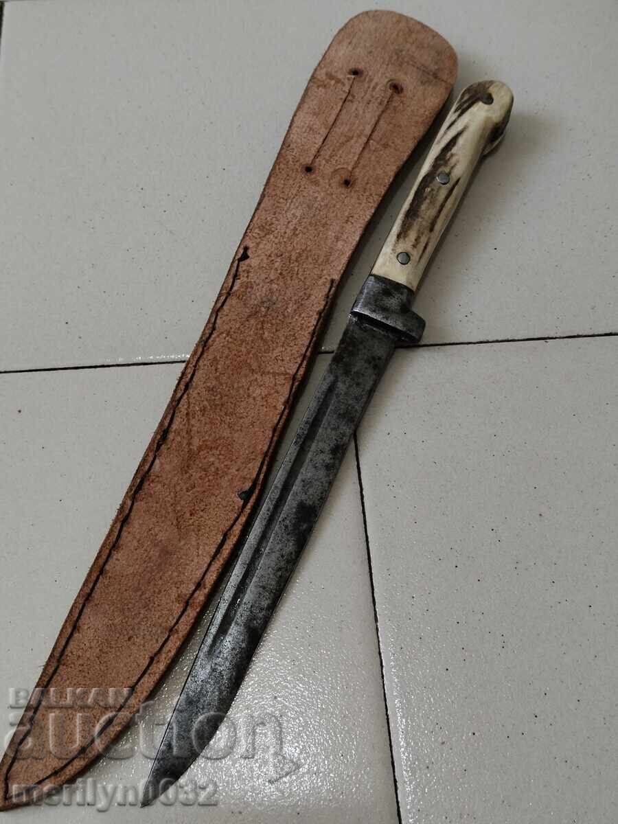 Γκαμπρόβσκι κυνηγετικό μαχαίρι με θήκη, λαβή από κέρατο ελαφιού - 5