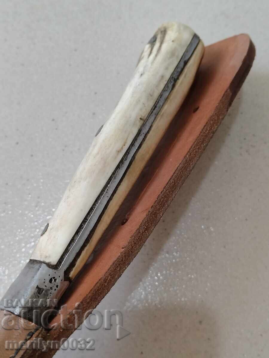 Γκαμπρόβσκι κυνηγετικό μαχαίρι με θήκη, λαβή από κέρατο ελαφιού - 6