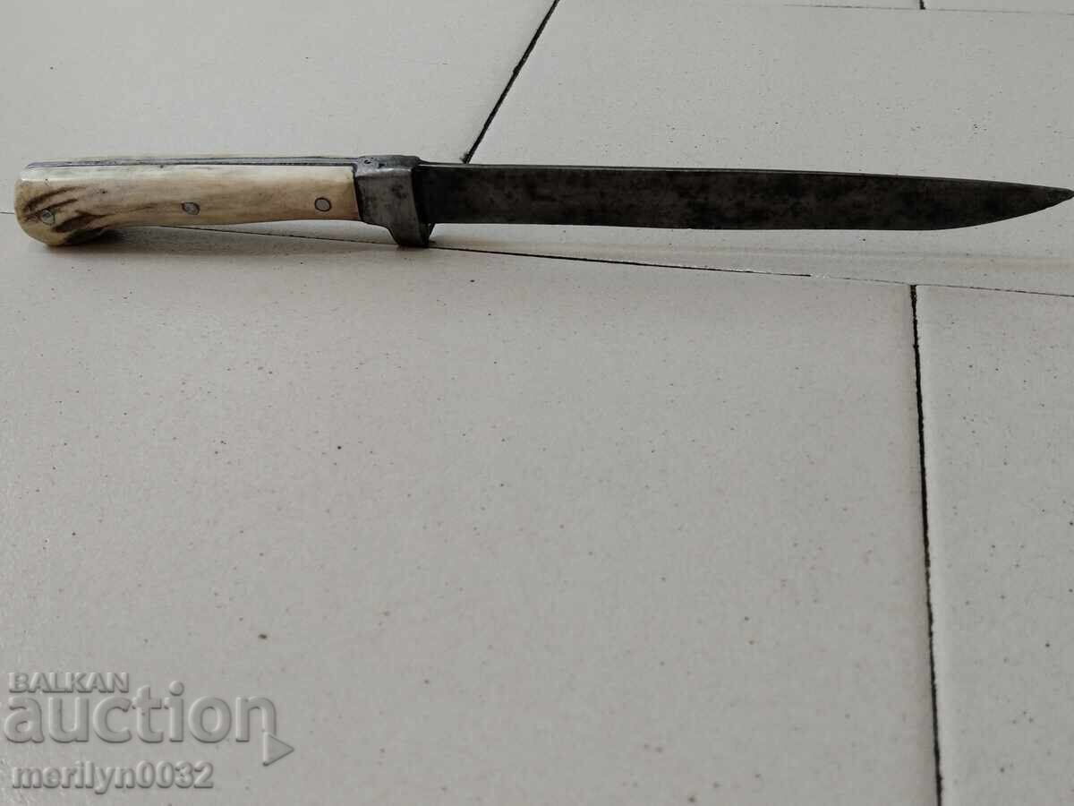 Γκαμπρόβσκι κυνηγετικό μαχαίρι με θήκη, λαβή από κέρατο ελαφιού - 7