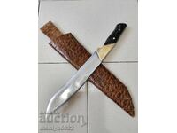 Hunting knife with sheath, buffalo horn handle